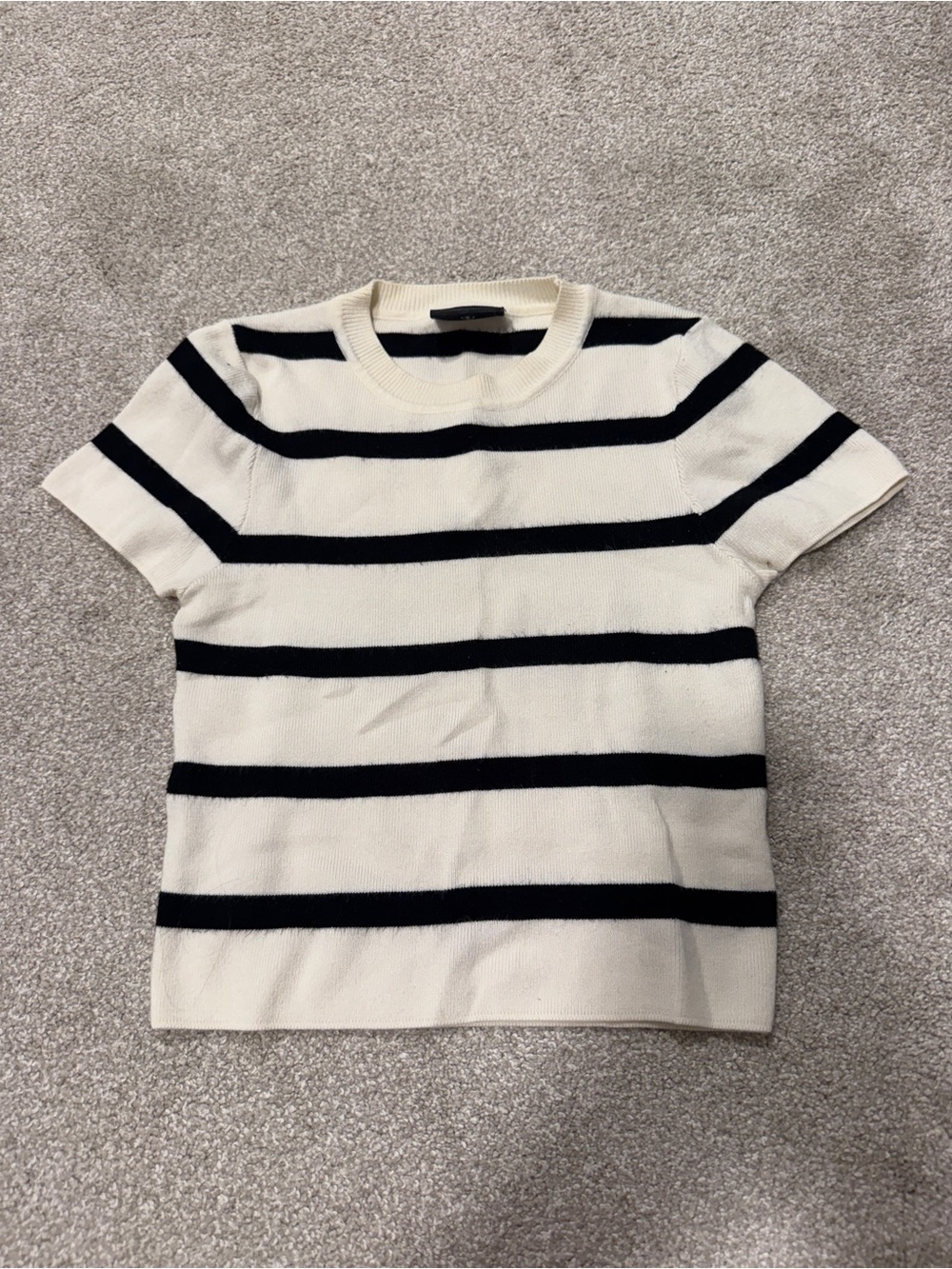 Classic Cream and Black Striped Short-Sleeve Knit Top